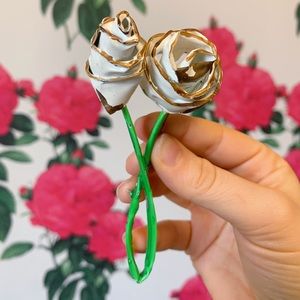Vintage Metal Enamelware Rose Brooch